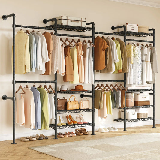 L4 Wall Mounted Industrial Pipe Clothes Rack Closet Organizer