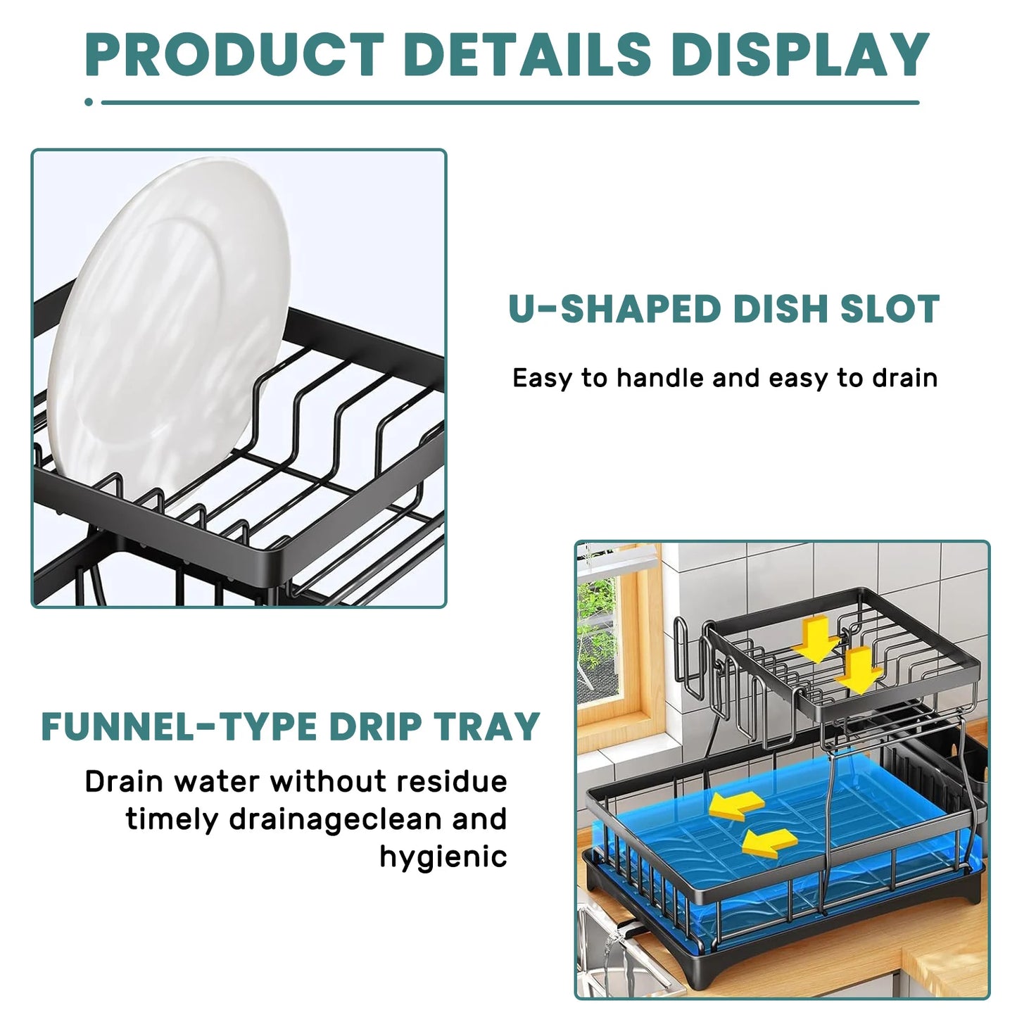 Large Capacity Two Tier Dish Drying Rack For Kitchen Countertops