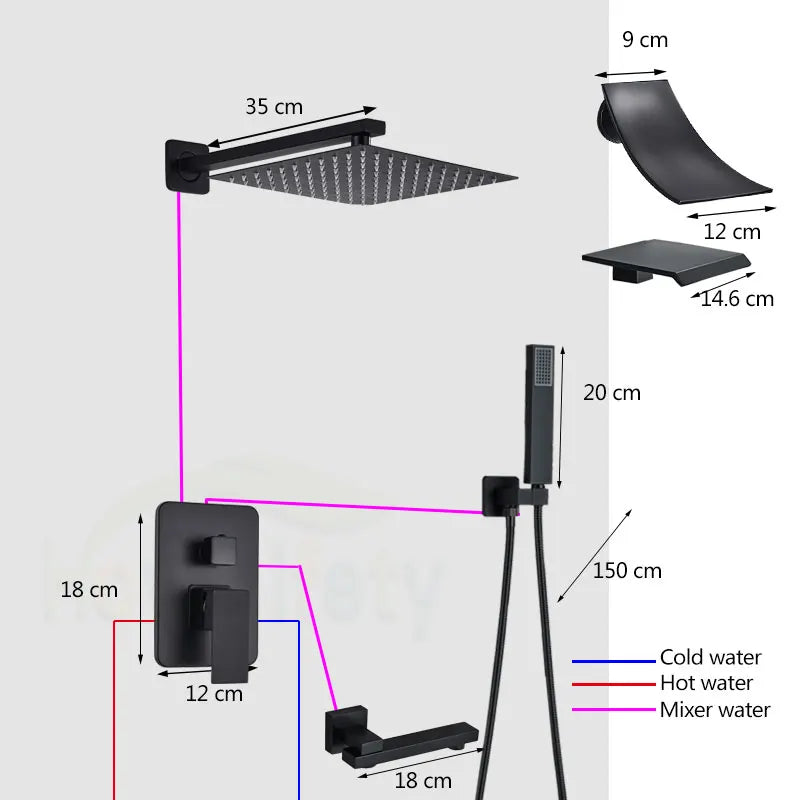 Hownifety Concealed Shower Set Faucet With Rainfall System Wall Mount