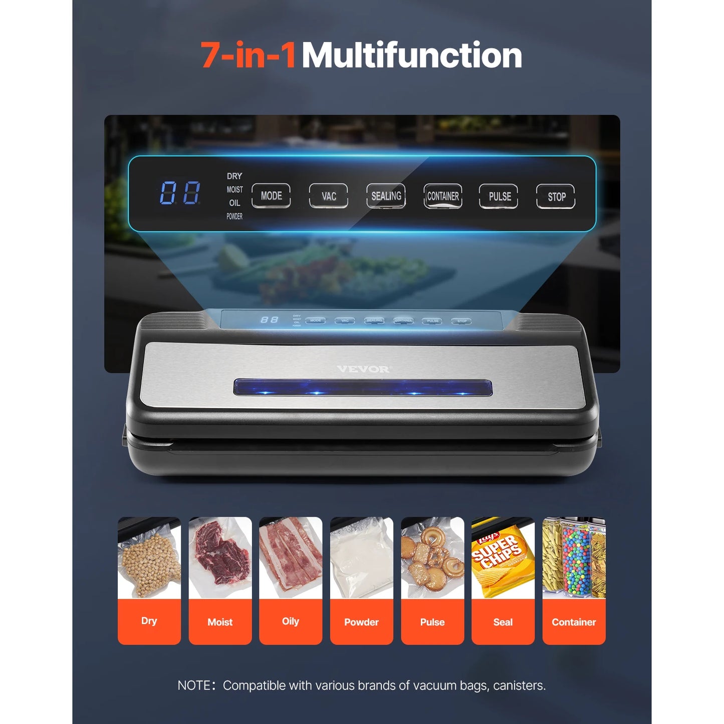 SucceBuy 80KPa 120W Electric Vacuum Sealer Machine 7 In 1 Dry And Wet Sealer