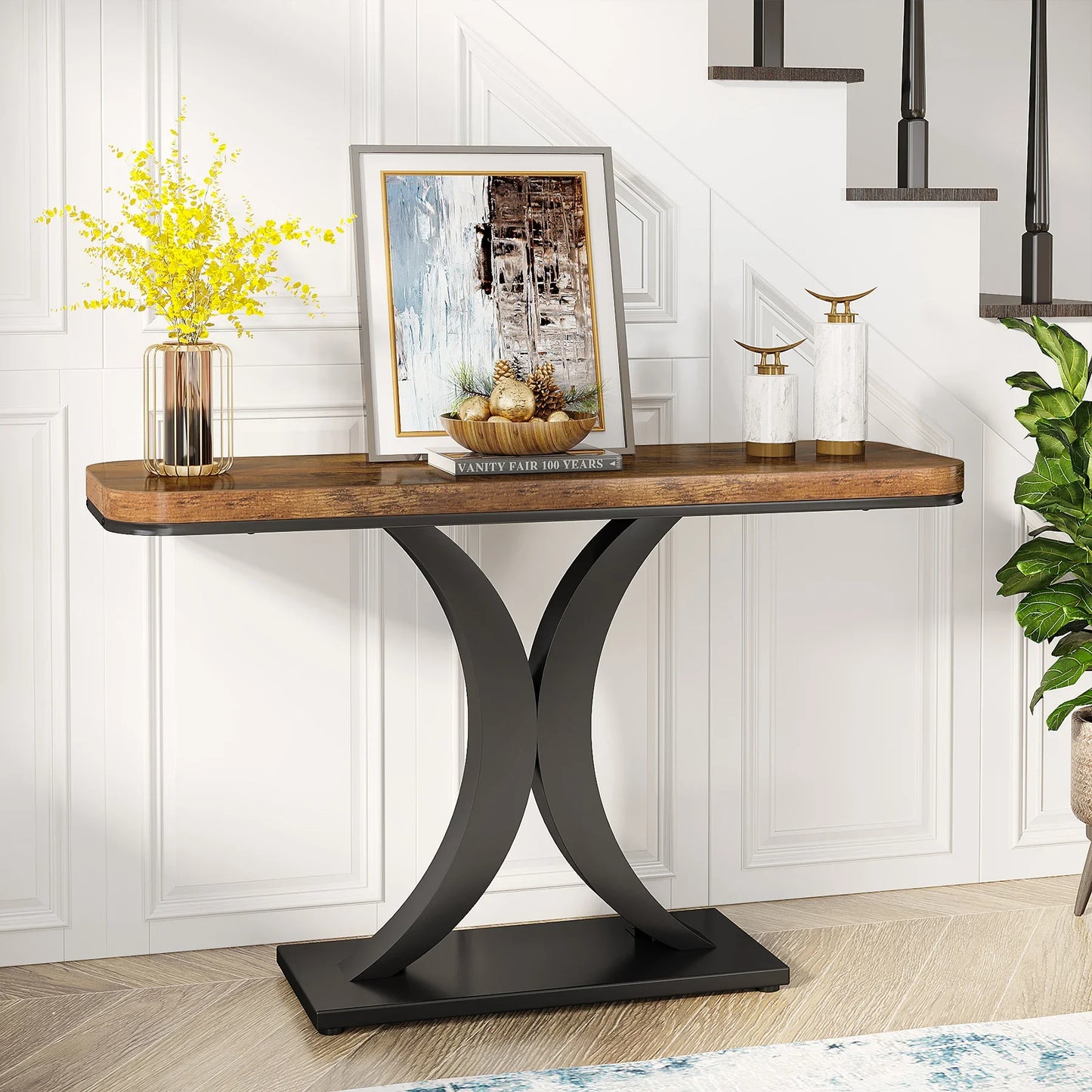 Tribesigns Industrial Console Table With Geometric Base Rustic Hallway Accent