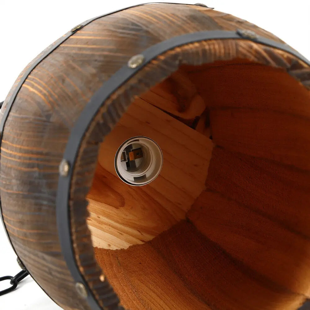 Vintage Wine Barrel Pendant Light Rustic Wood Ceiling Lamp For Cafe Bar
