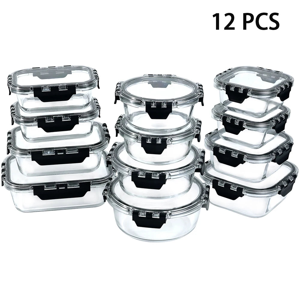 Glass Lunch Box Set 12 Pcs Airtight Microwave Safe Meal Prep Containers