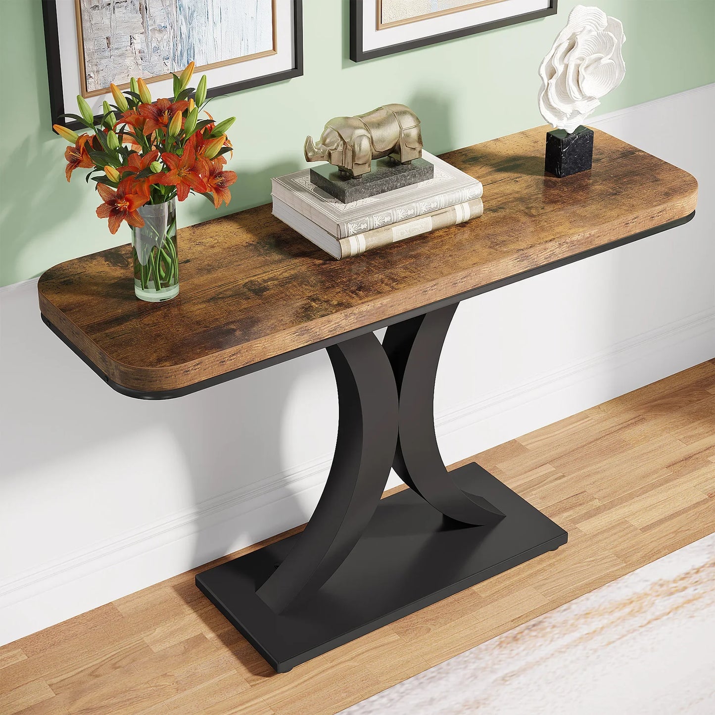 Tribesigns Industrial Console Table With Geometric Base Rustic Hallway Accent