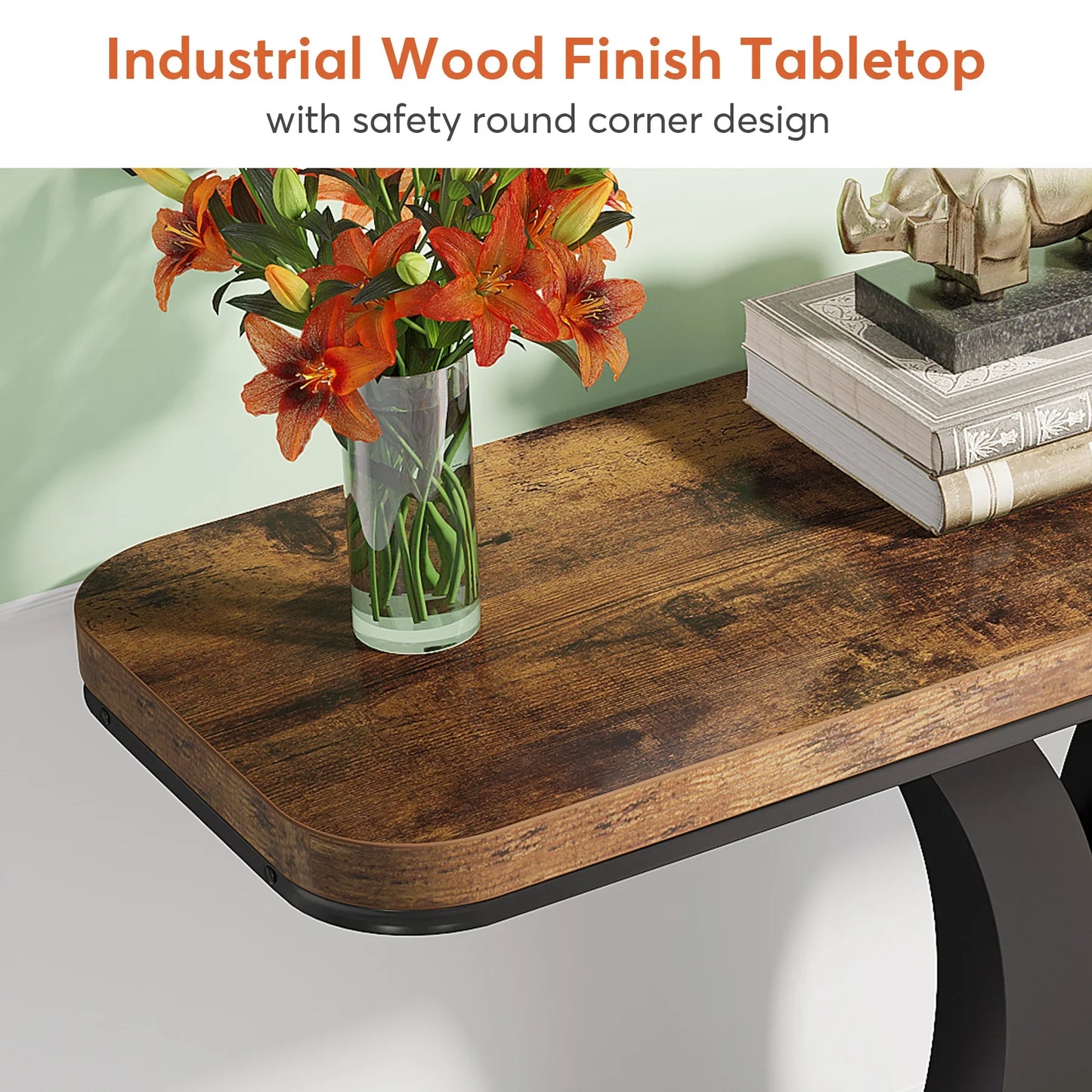 Tribesigns Industrial Console Table With Geometric Base Rustic Hallway Accent