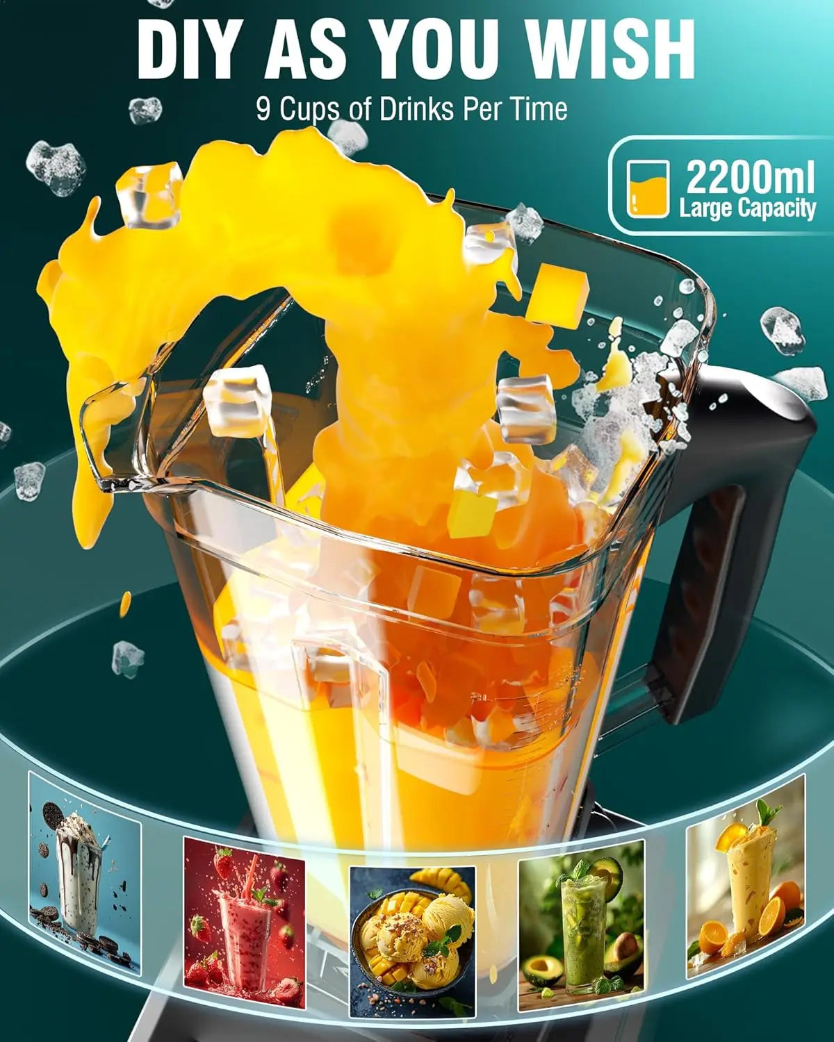 WantJoin 1800W Professional Commercial Blender With Timer
