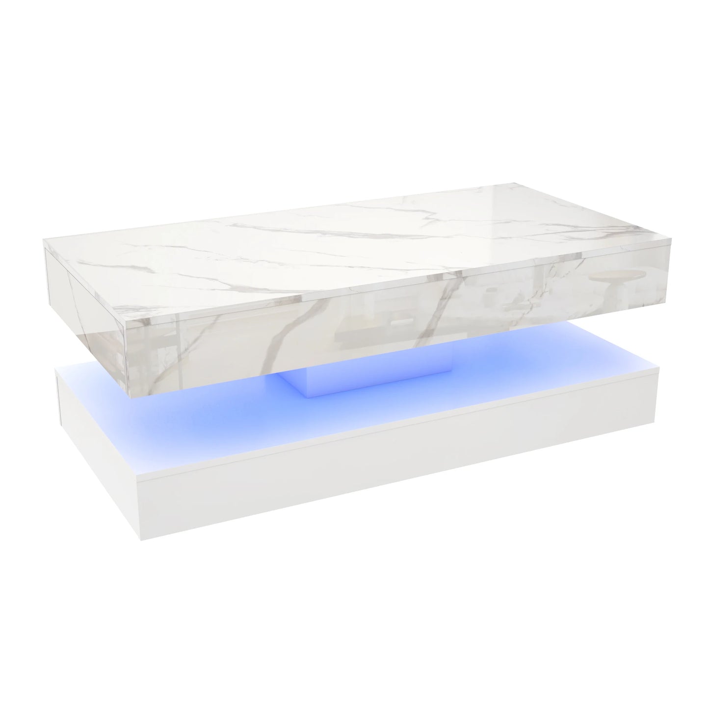 QiaoShiRen Modern Coffee Table With LED Lights And Dual Drawers