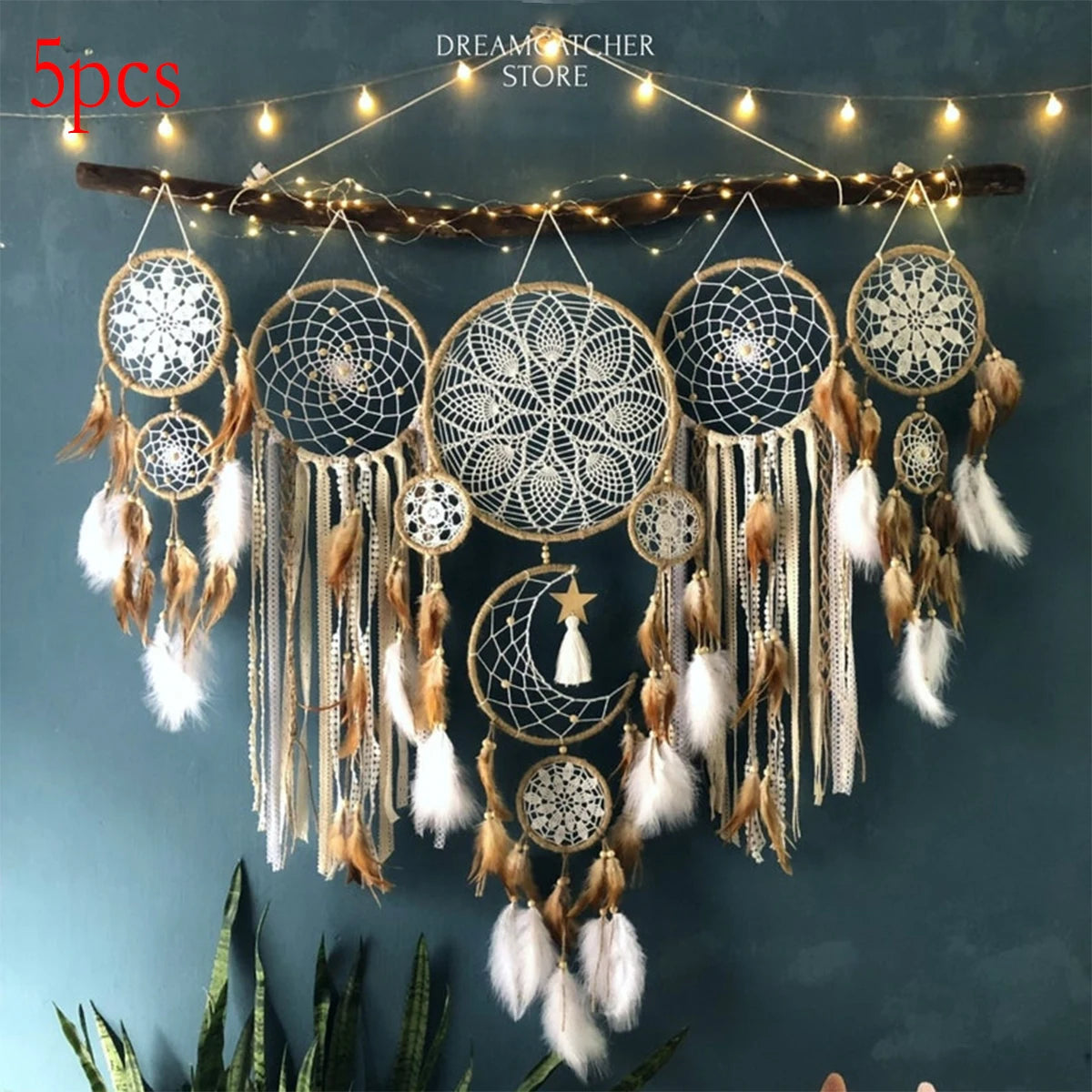 Bohemian Dream Catcher Five Piece Moon And Sun Wall Decor
