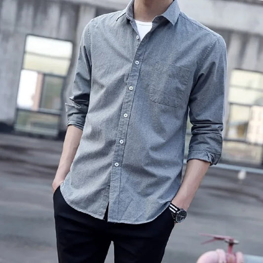 Qi Xiu Cai Classic Fit Cotton Mens Casual Shirt Pocket
