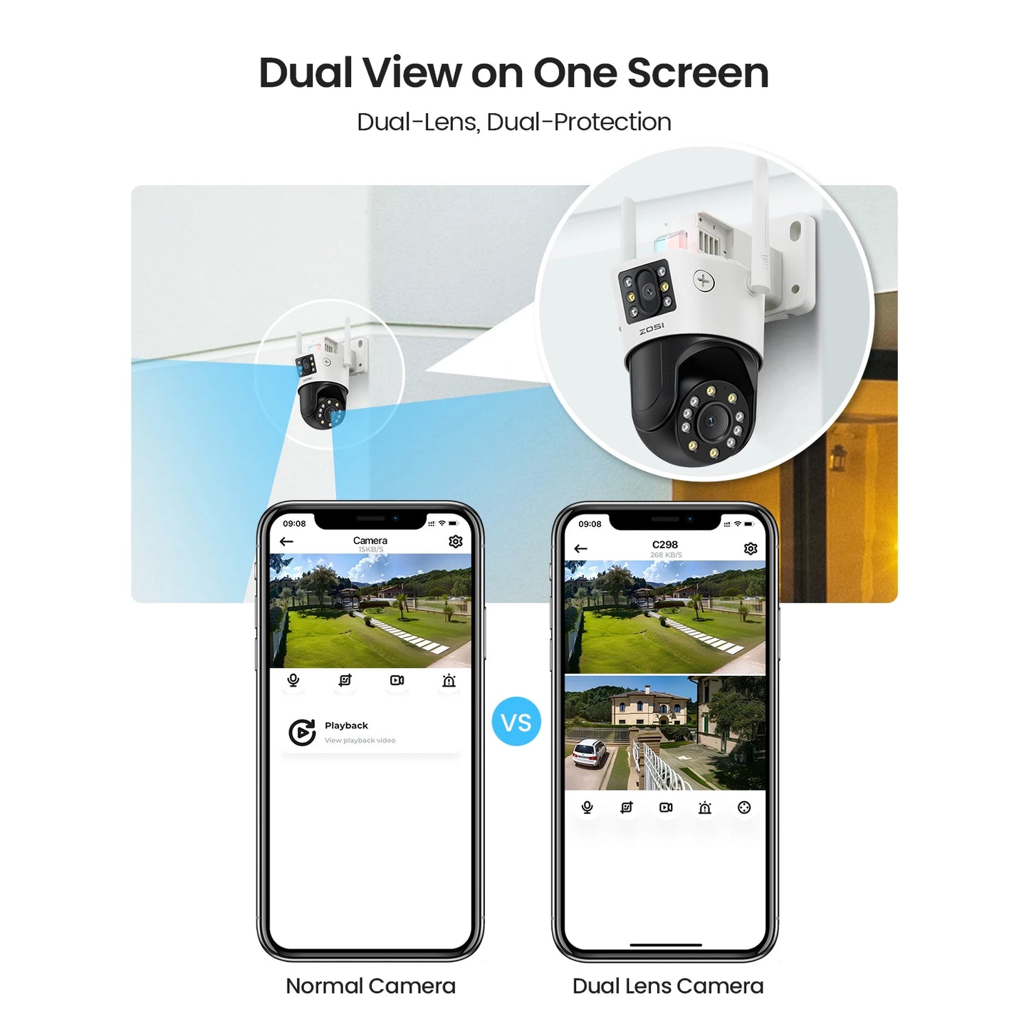 ZOSI C298 Max 4K 8MP Dual Lens Wired WiFi PTZ Security Camera Outdoor