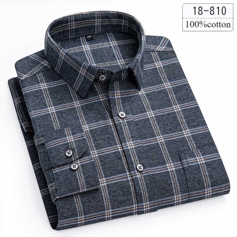 Qi Xiu Cai 100 Percent Cotton Houndstooth Mens Shirt