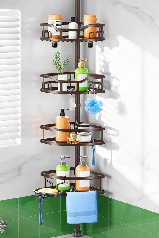 Rustproof 4 Tier Corner Shower Caddy With Tension Pole