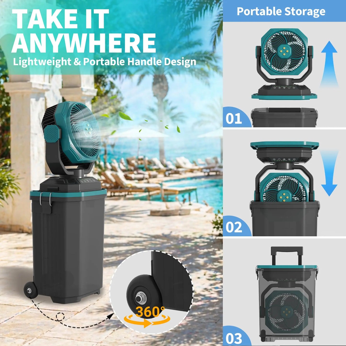 HiMISS Portable Misting Fan 30000mAh Rechargeable Outdoor Mister