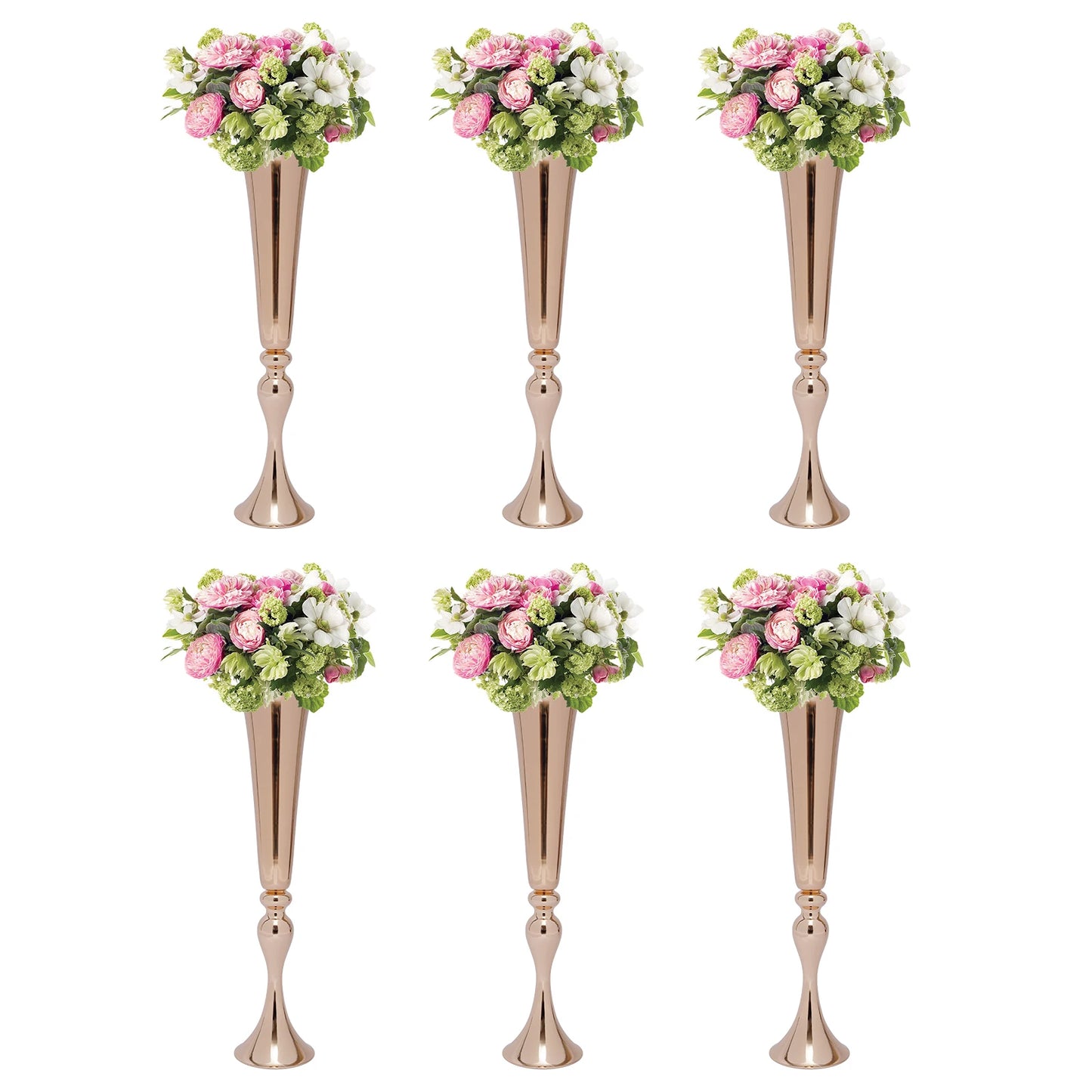 Elegant Set of 6 Metal Trumpet Vases for Wedding Decor