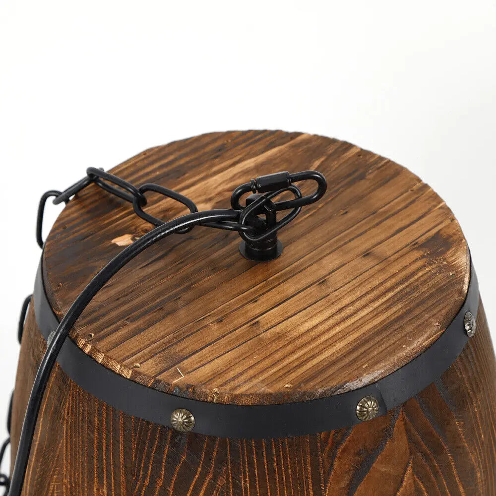 Vintage Wine Barrel Pendant Light Rustic Wood Ceiling Lamp For Cafe Bar