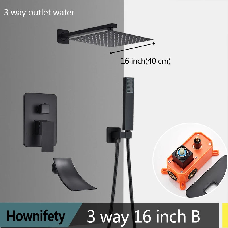 Hownifety Concealed Shower Set Faucet With Rainfall System Wall Mount