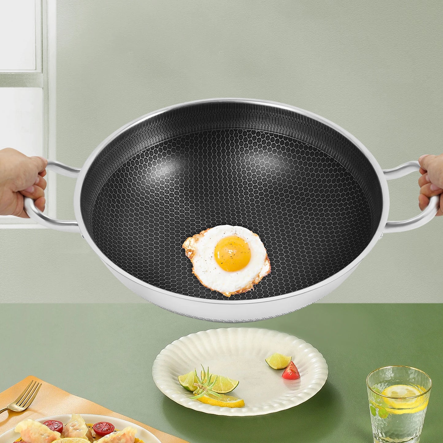 Bymaocar Nonstick Cookware With Lid Stainless Steel Frying Pan