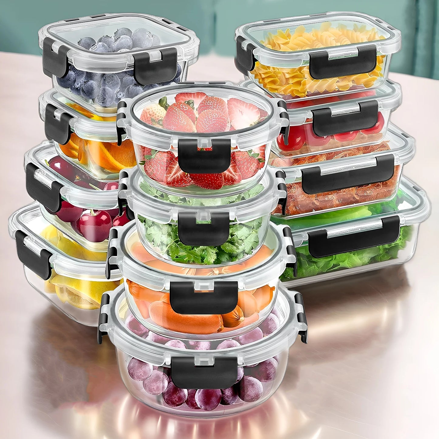 Glass Lunch Box Set 12 Pcs Airtight Microwave Safe Meal Prep Containers