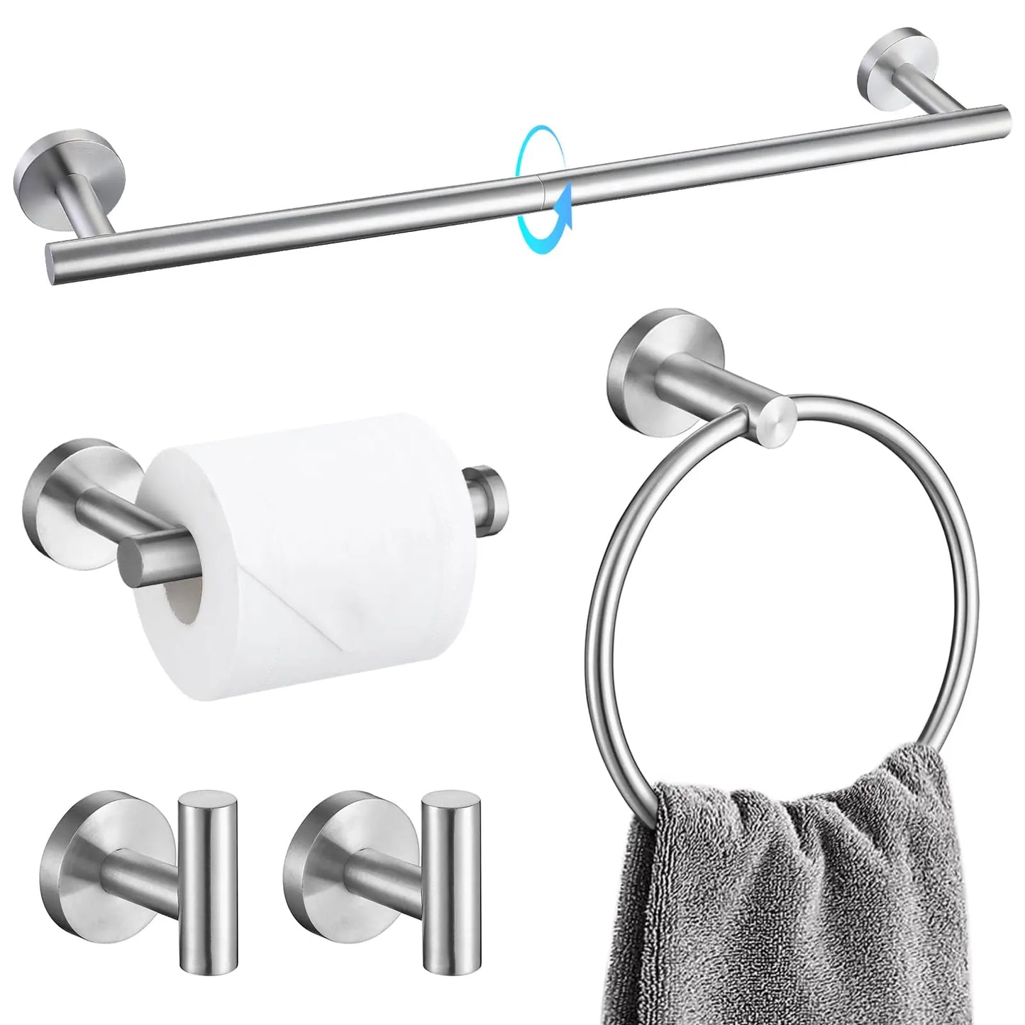 XIUWO 5 Piece Bathroom Accessories Set Stainless Steel Hardware