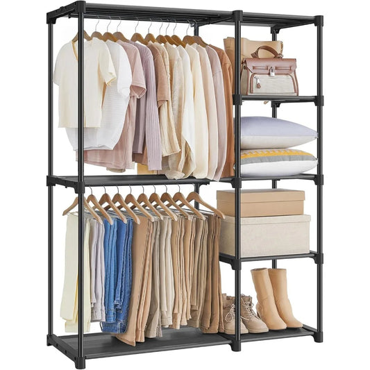 NBVCX Freestanding Closet Organizer With Shelves And Hanging Rods