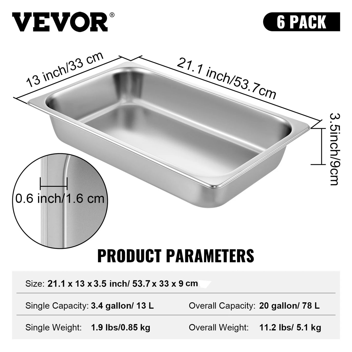 SucceBuy Stainless Steel Chafing Dishes Gastronorm Steam Table Pans