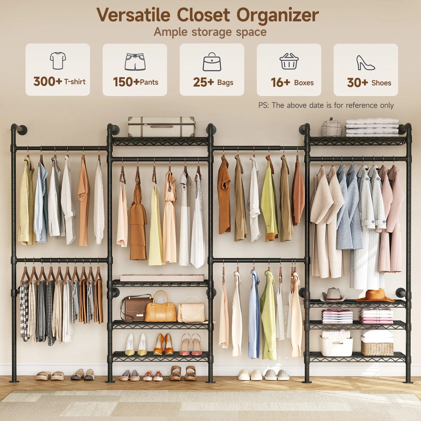 L4 Wall Mounted Industrial Pipe Clothes Rack Closet Organizer