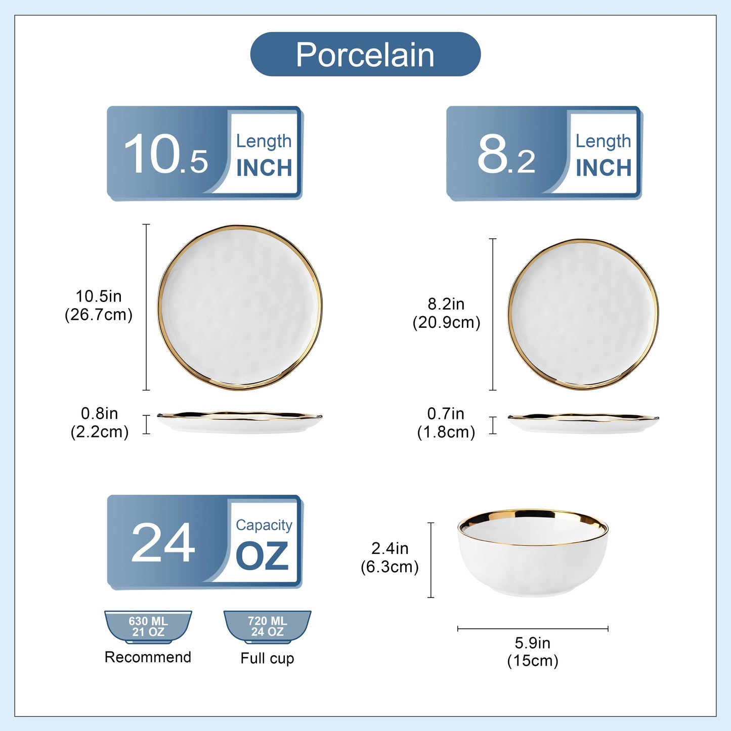 Malacasa Ceramic Porcelain Dinnerware Set Rimmed For Everyday Use