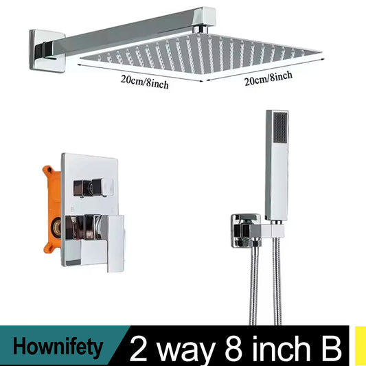 Hownifety Concealed Shower Set Faucet With Rainfall System Wall Mount