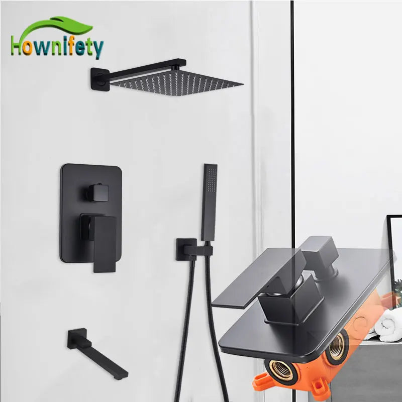 Hownifety Concealed Shower Set Faucet With Rainfall System Wall Mount