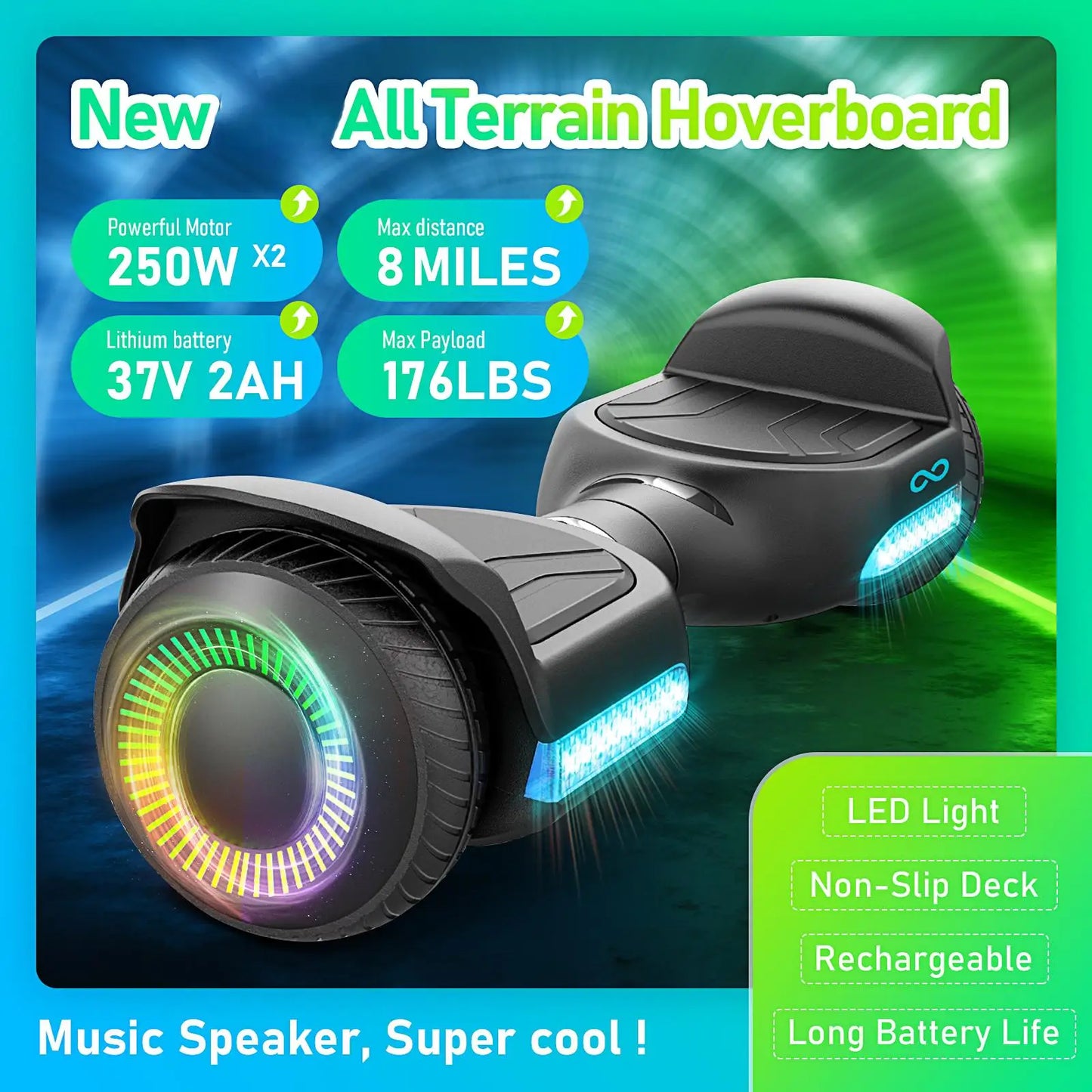 GYROOR Kids Self Balancing Hoverboard All-Terrain With LED Lights Bluetooth