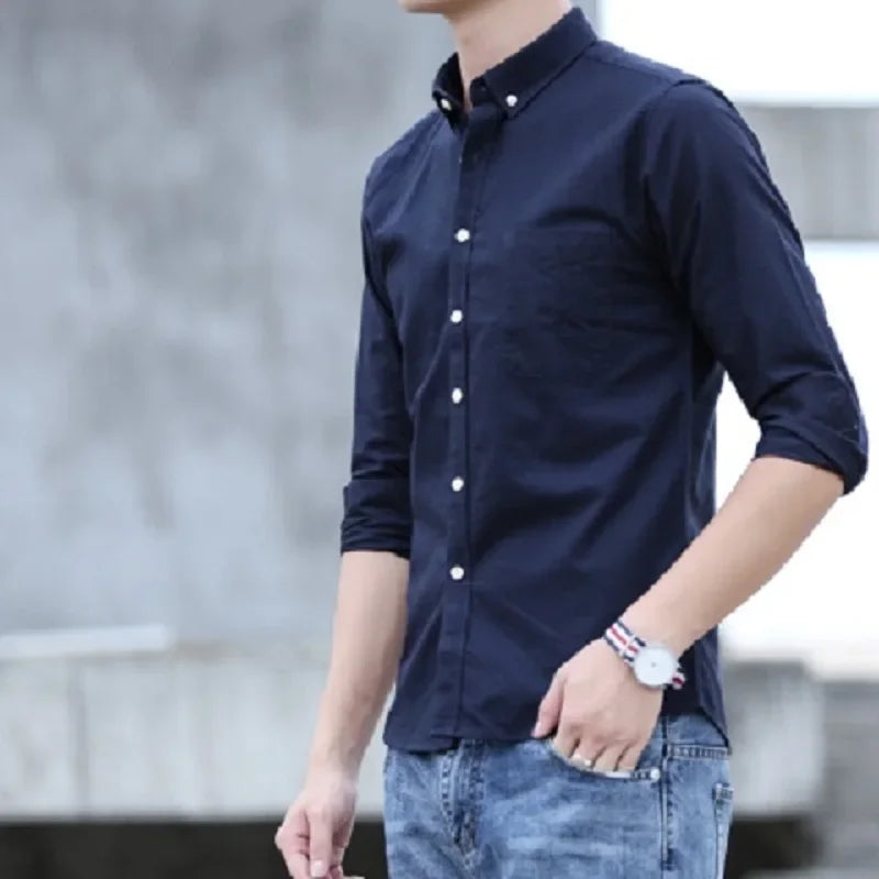 Qi Xiu Cai Classic Fit Cotton Mens Casual Shirt Pocket