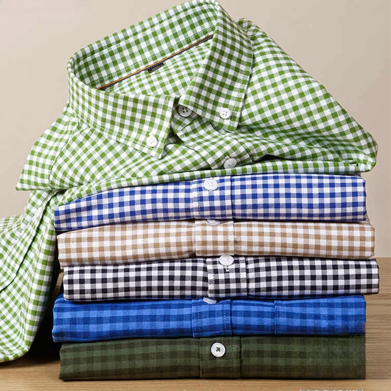 QiXiuCai Oxford PlaidPattern Shirt Slim Fit 100 Cotton