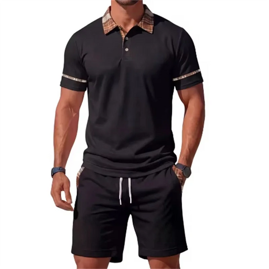 Men's Polo Shirt and Drawstring Shorts Set Summer Breathable